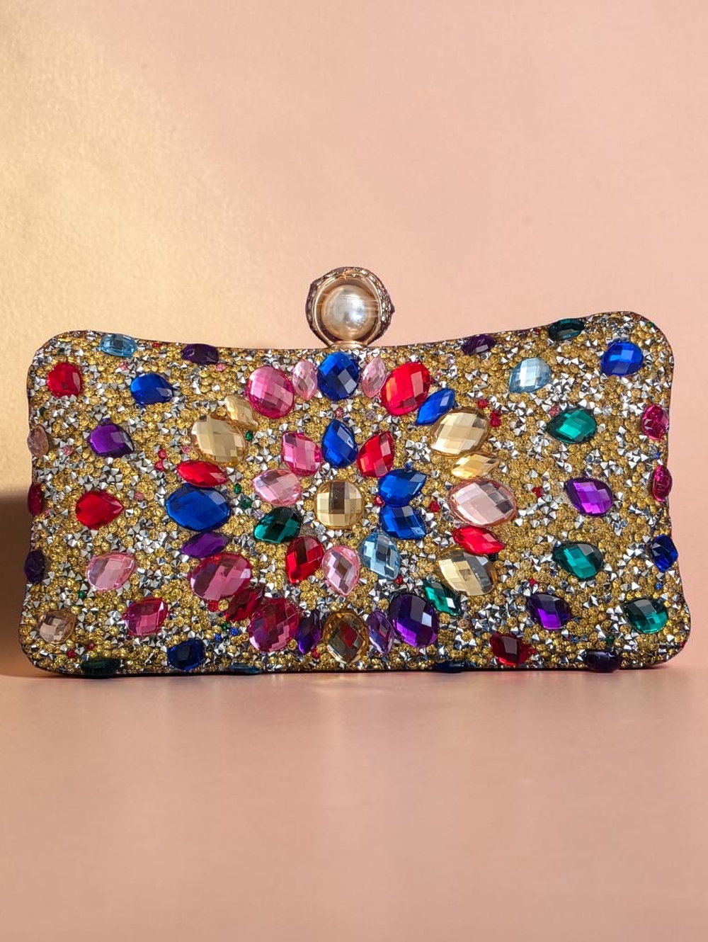 Women Rhinestone Evening Bag MultiColored Dazzling Crystal Clutch Gold - Picture 2 of 6